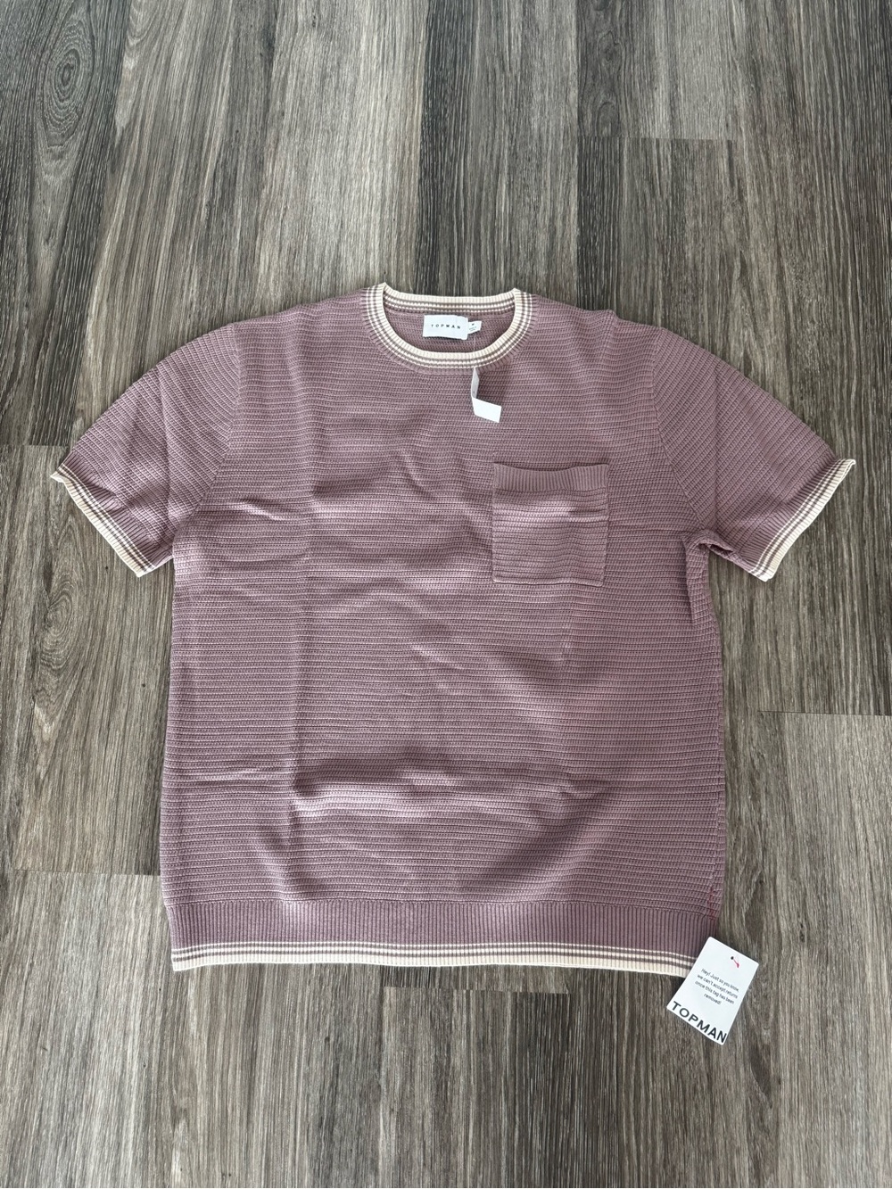 Topman Mauve Short-Sleeve Textured Pocket Tee with Cream Trim